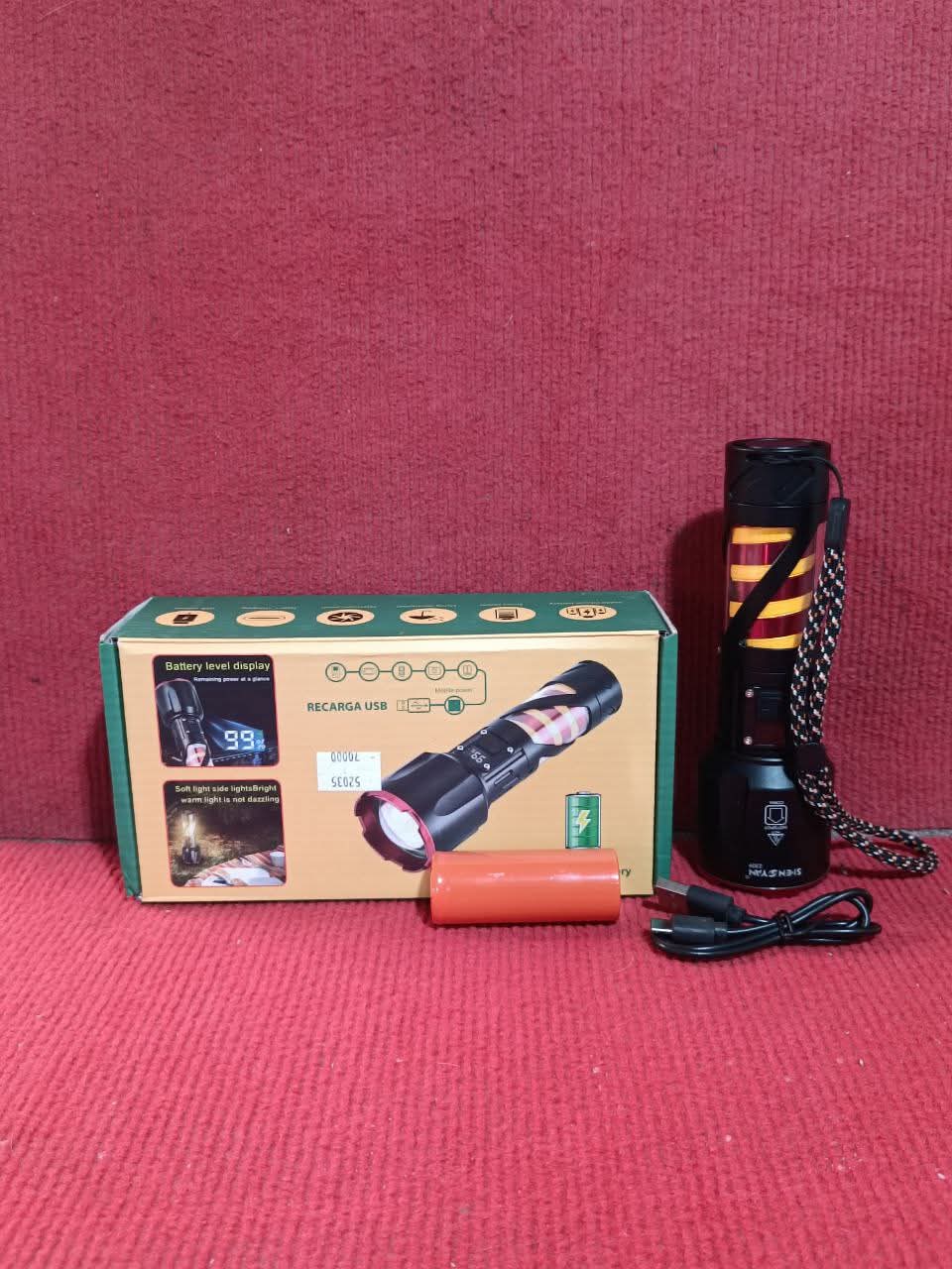 Long Range LED Rechargeable Flashlight 26650 Battery, Power Bank Function, Battery