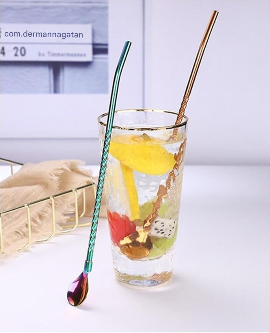 6-Piece Reusable Stainless Steel Straw Spoons with Cleaning Brush Eco-Friendly - CheckNpays