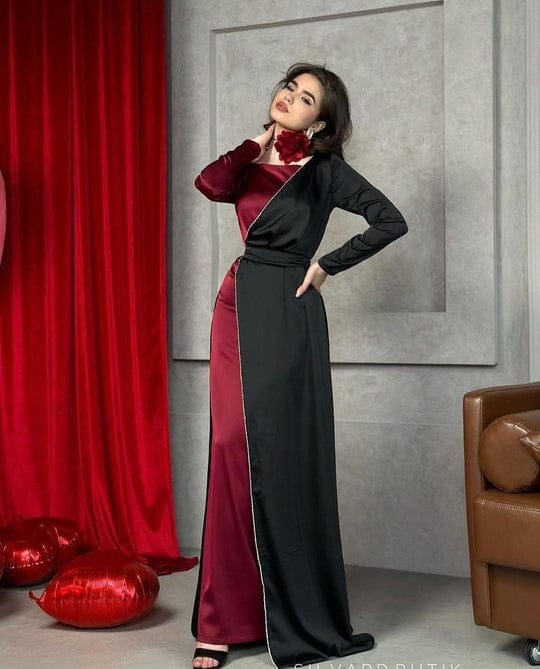 Beautifull Black Western Maxi Shamoz Silk, 3-Piece Set with Trouser &