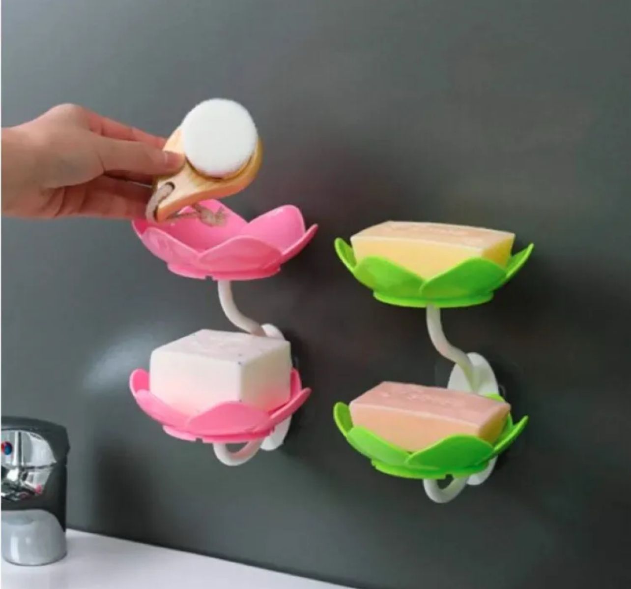 Lotus Flower Wall-Mounted Soap Holder Self-Draining Bathroom & Kitchen Organizer