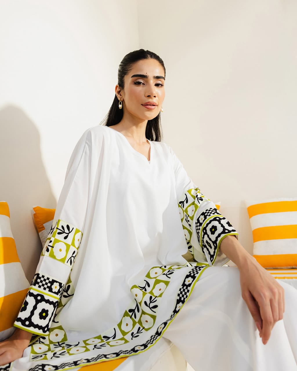Women's 3-Piece Swiss Lawn Printed Suit White, Medium Size, Shirt, Trouser