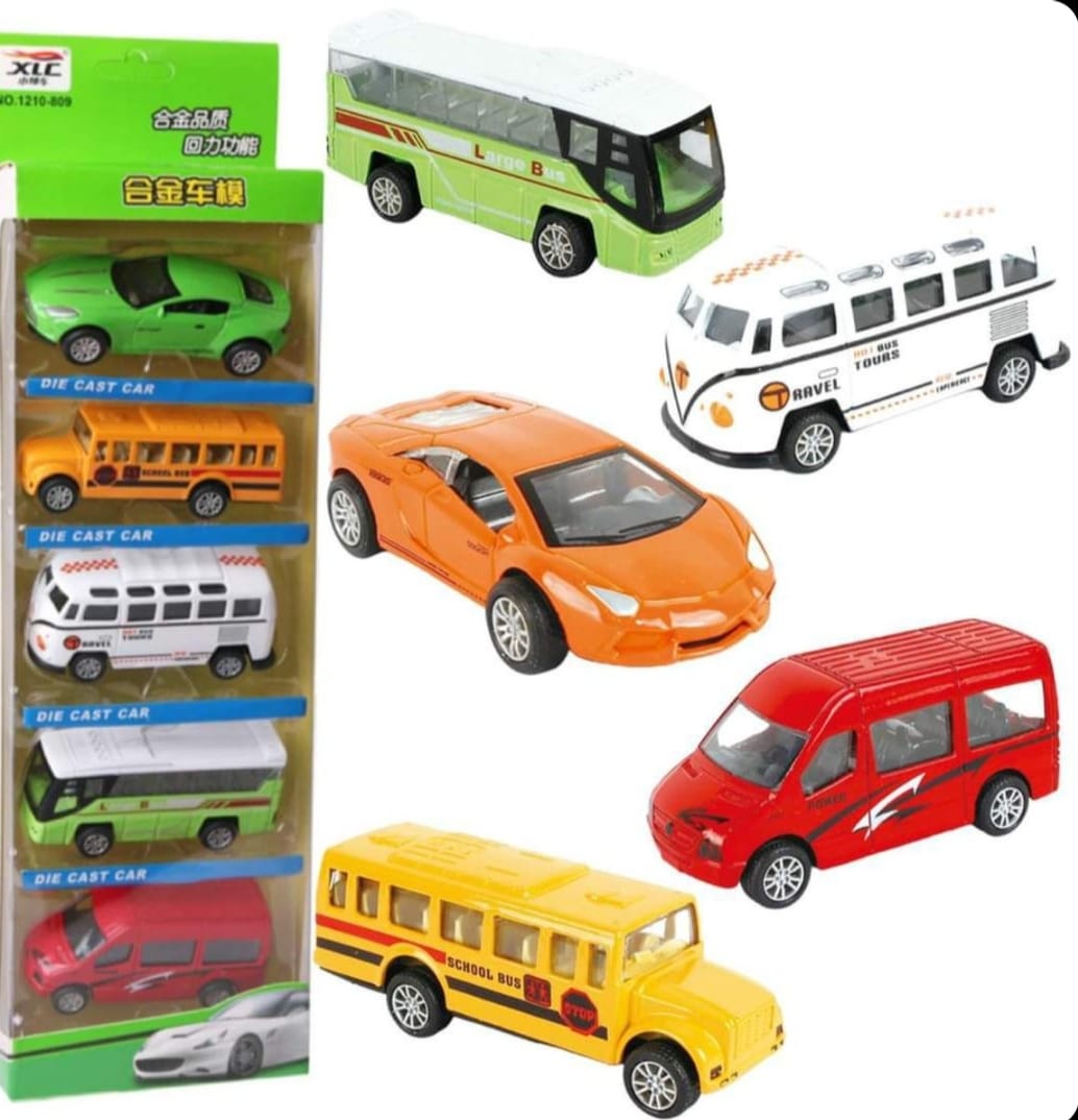 5-Piece Die Cast Metal Car and Bus Set 1:64 Scale City - CheckNpays
