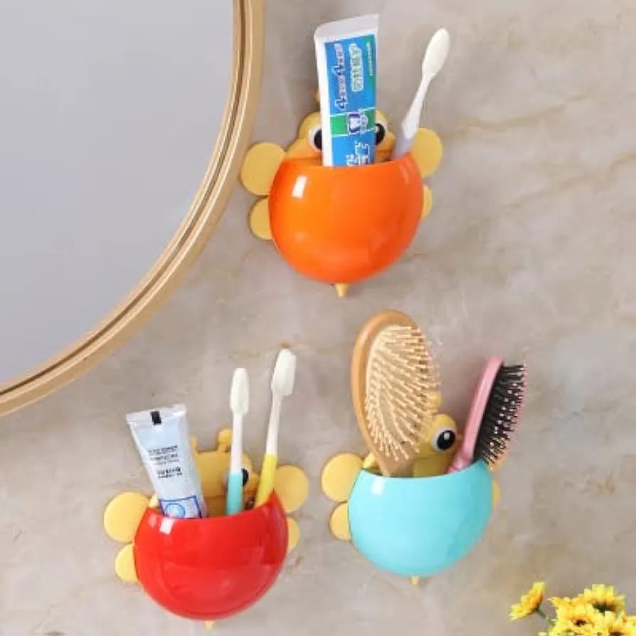 Bee Shaped Plastic Toothbrush Holder with Suction Hook Cute Wall Mounted