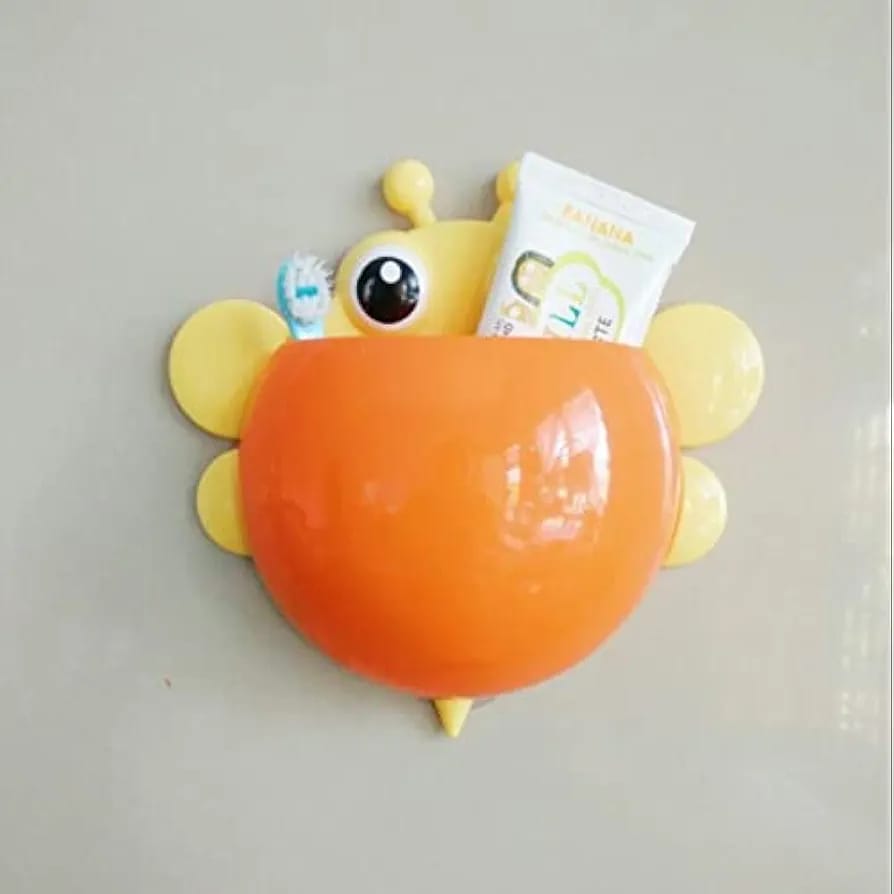 Bee Shaped Plastic Toothbrush Holder with Suction Hook Cute Wall Mounted