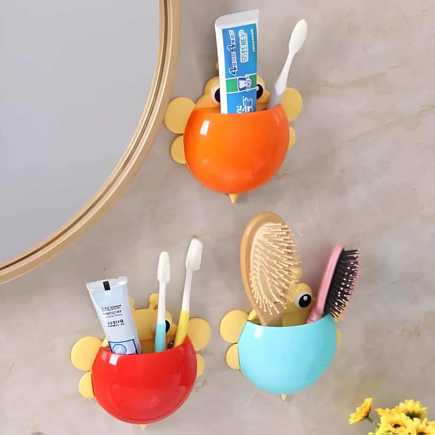 Bee Shaped Plastic Toothbrush Holder with Suction Hook Cute Wall Mounted