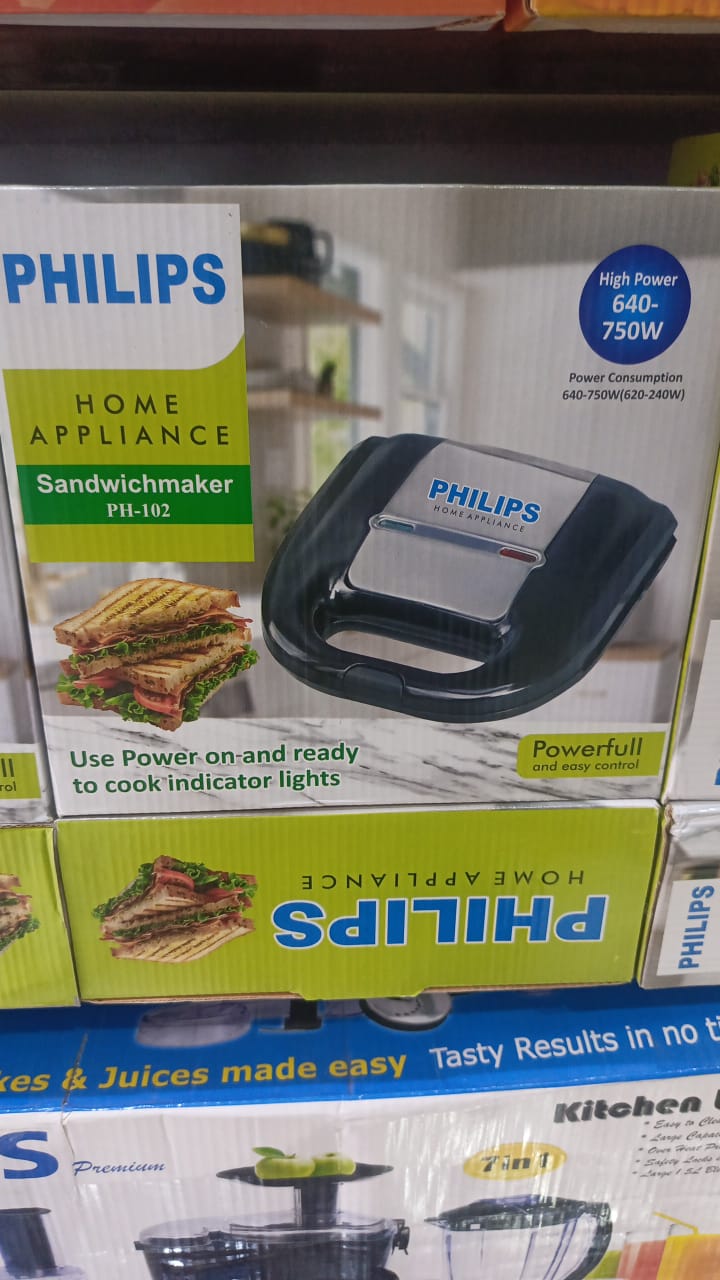 Philips Portable Sandwich Maker for Home & Office 2-Slice Non-Stick with