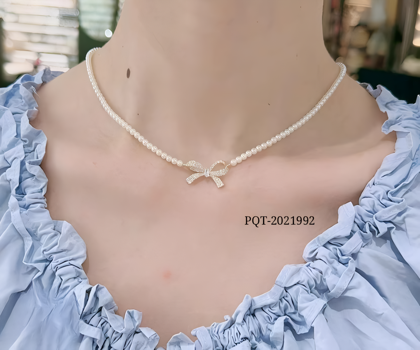 PQT-992 - Bow Shape Pearl Pendant Necklace for Women Dainty Jewelry