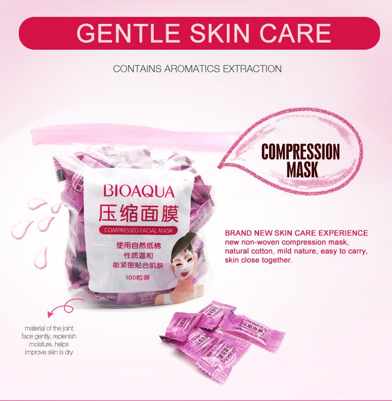 Pack of 50 BIOAQUA Compressed Facial Tablet Face Sheet | 50 Pcs