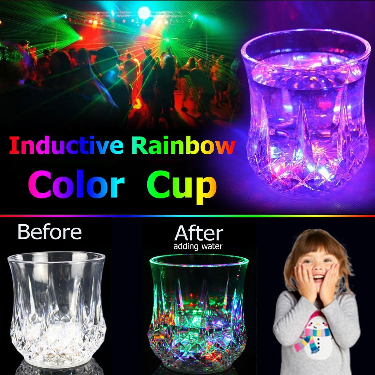 Single pcs - Lighting glass Led Flashing Water Inductive Rainbow Color Cup