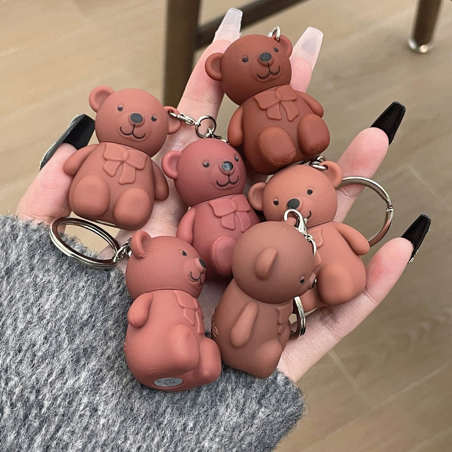 6-Piece Cute Bear Keychain Liquid Lipstick Set Mist Matte Velvet Finish,