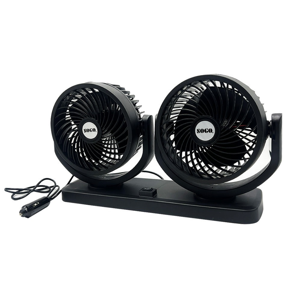 Car Fan Dual Head 4-Inch 12V/24V 360° Rotating Low Noise Cooling