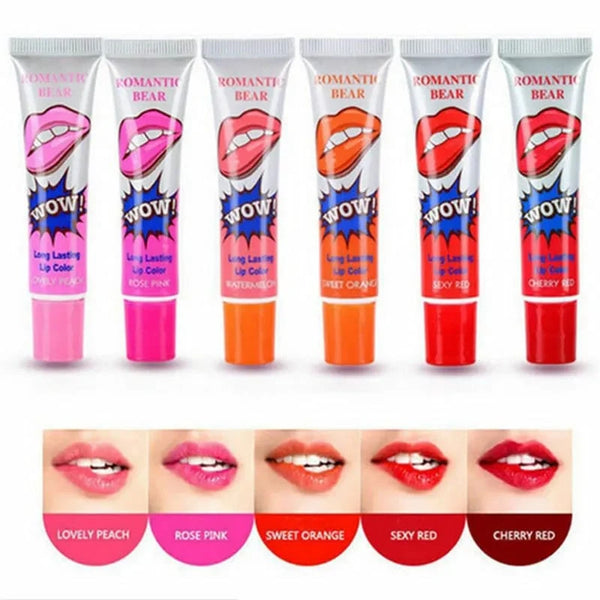 Pack Of 6 High Pigmented Lip Gloss Lipstick Tattoo Peel Off Durable