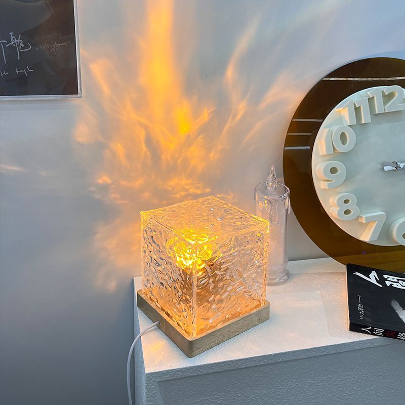 Dynamic Rotating Water Ripple Night Light 3 Colors Flame Crystal Lamp for
