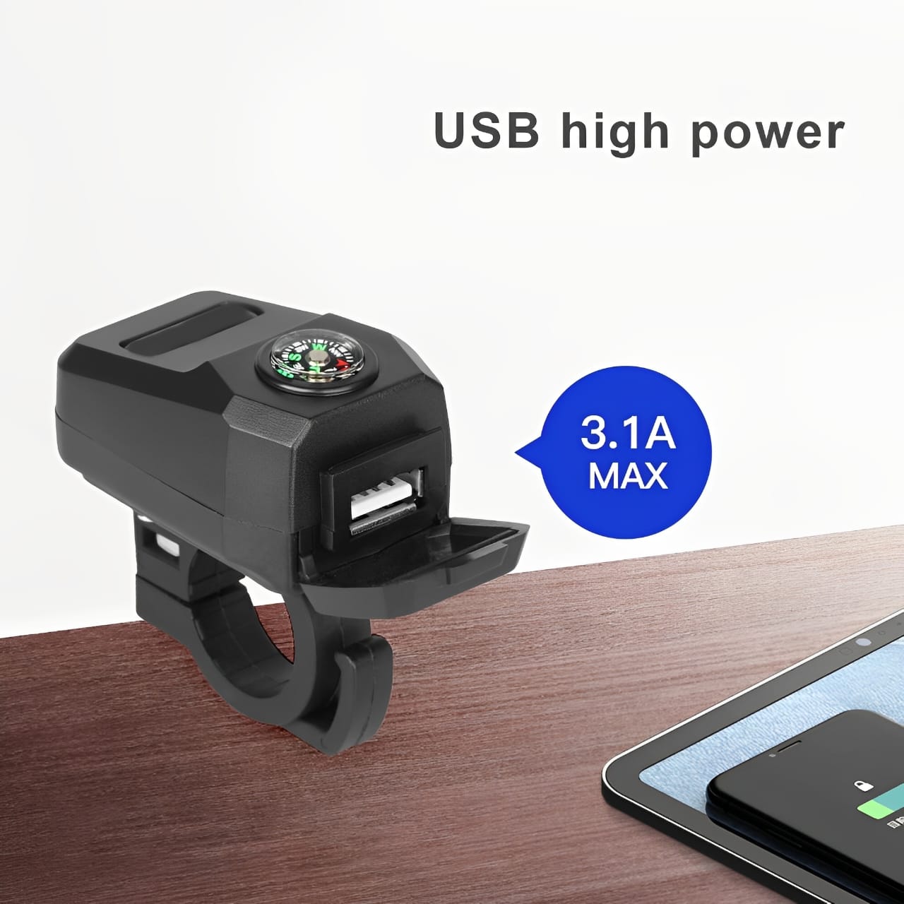 Motorcycle USB Charger with Compass Fast Charging, Waterproof, 36-105V Universal