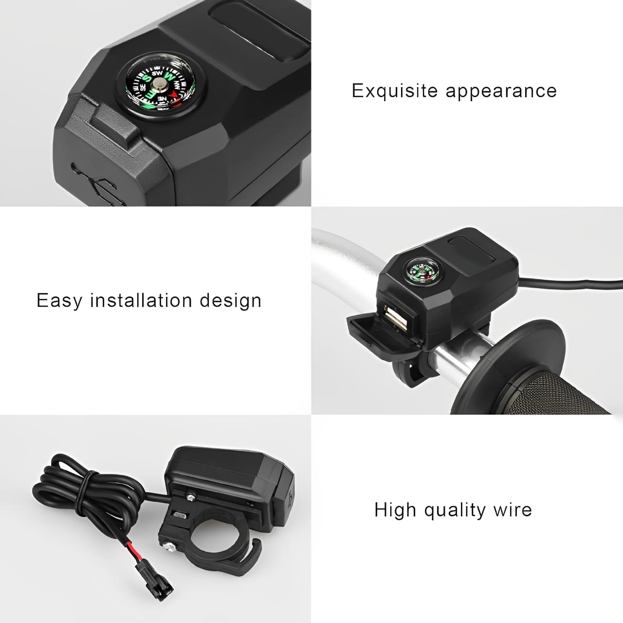 Motorcycle USB Charger with Compass Fast Charging, Waterproof, 36-105V Universal