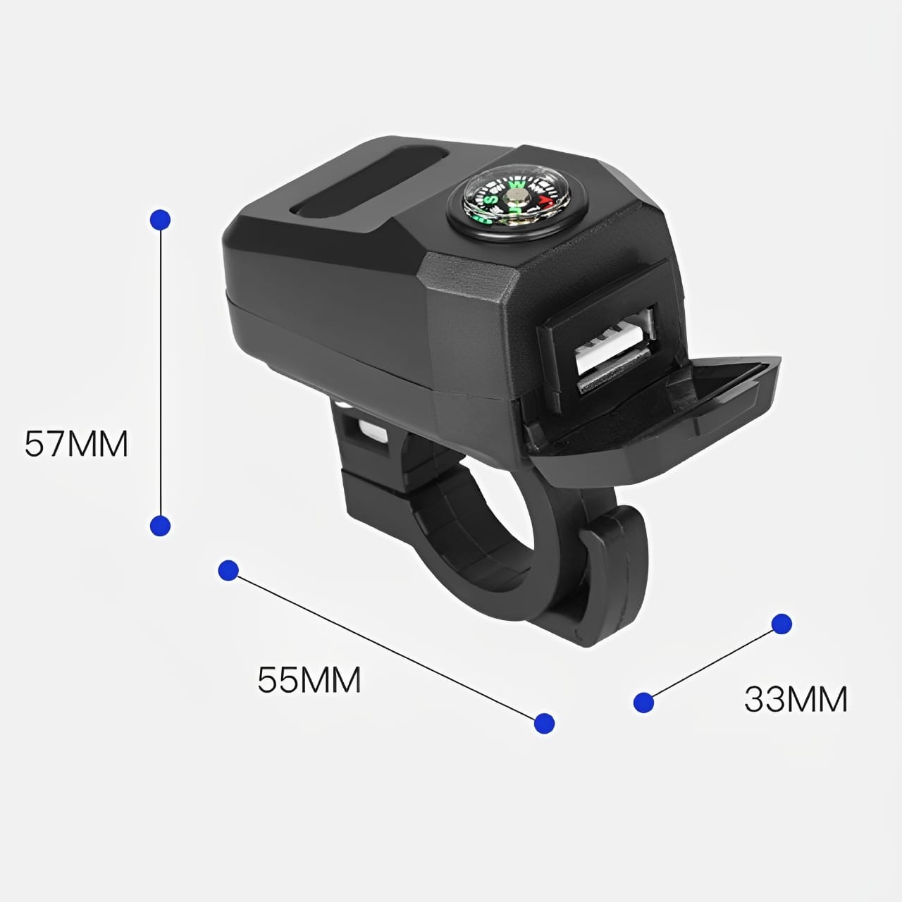 Motorcycle USB Charger with Compass Fast Charging, Waterproof, 36-105V Universal