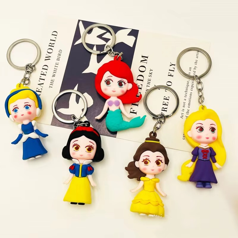 01 PCs Disney Princess Anime Figure Key-Chain Cute Soft Rubber Bag