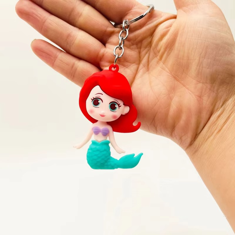 01 PCs Disney Princess Anime Figure Key-Chain Cute Soft Rubber Bag