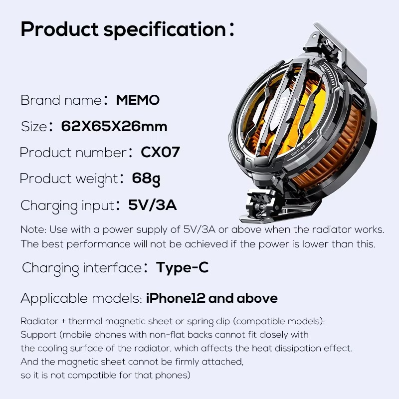 MEMO CX07 Mobile Phone Magnetic - Cooling Fan Radiator Cool Heat Absorber