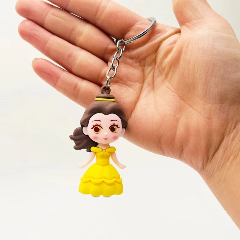 01 PCs Disney Princess Anime Figure Key-Chain Cute Soft Rubber Bag