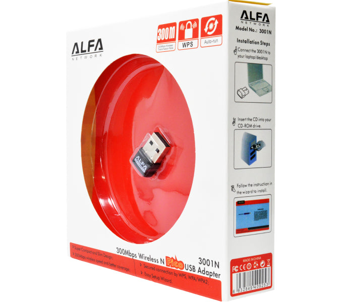 Alfa Mini USB WiFi Adapter | 300Mbps Wireless LAN Card for Computer