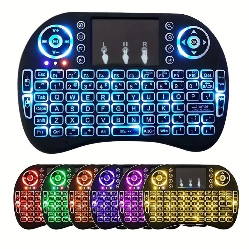 i8 2.4G Mini wireless keyboard with touchpad | 7-color Backlight ,plug and