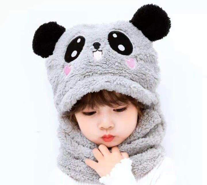 Kids Winter Panda Cap Wool Cap With Neck Warmer Attached. KIDS