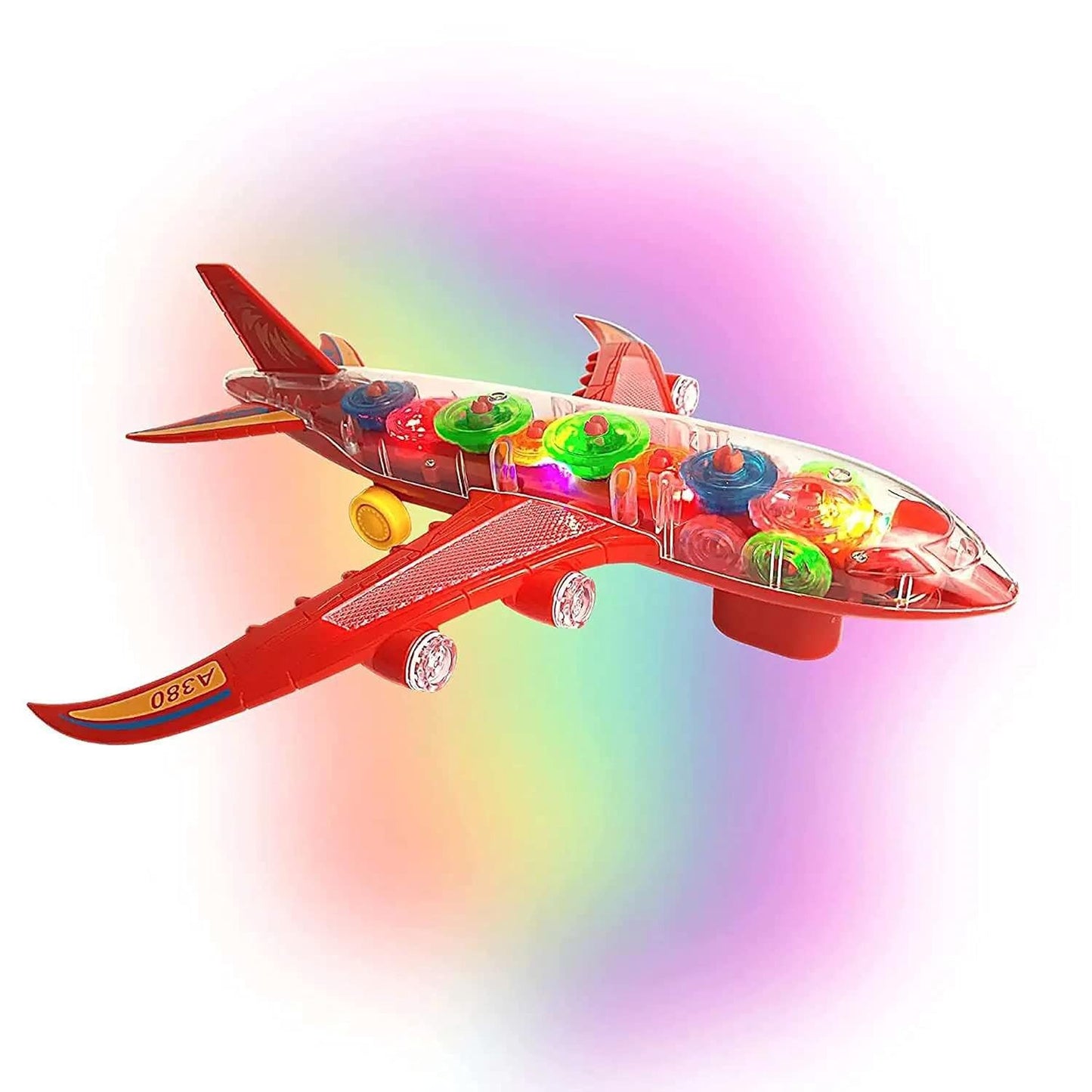 New Trending Transparent Gear Plane Toy Light Mode, Music, Bump-and-Go Action,