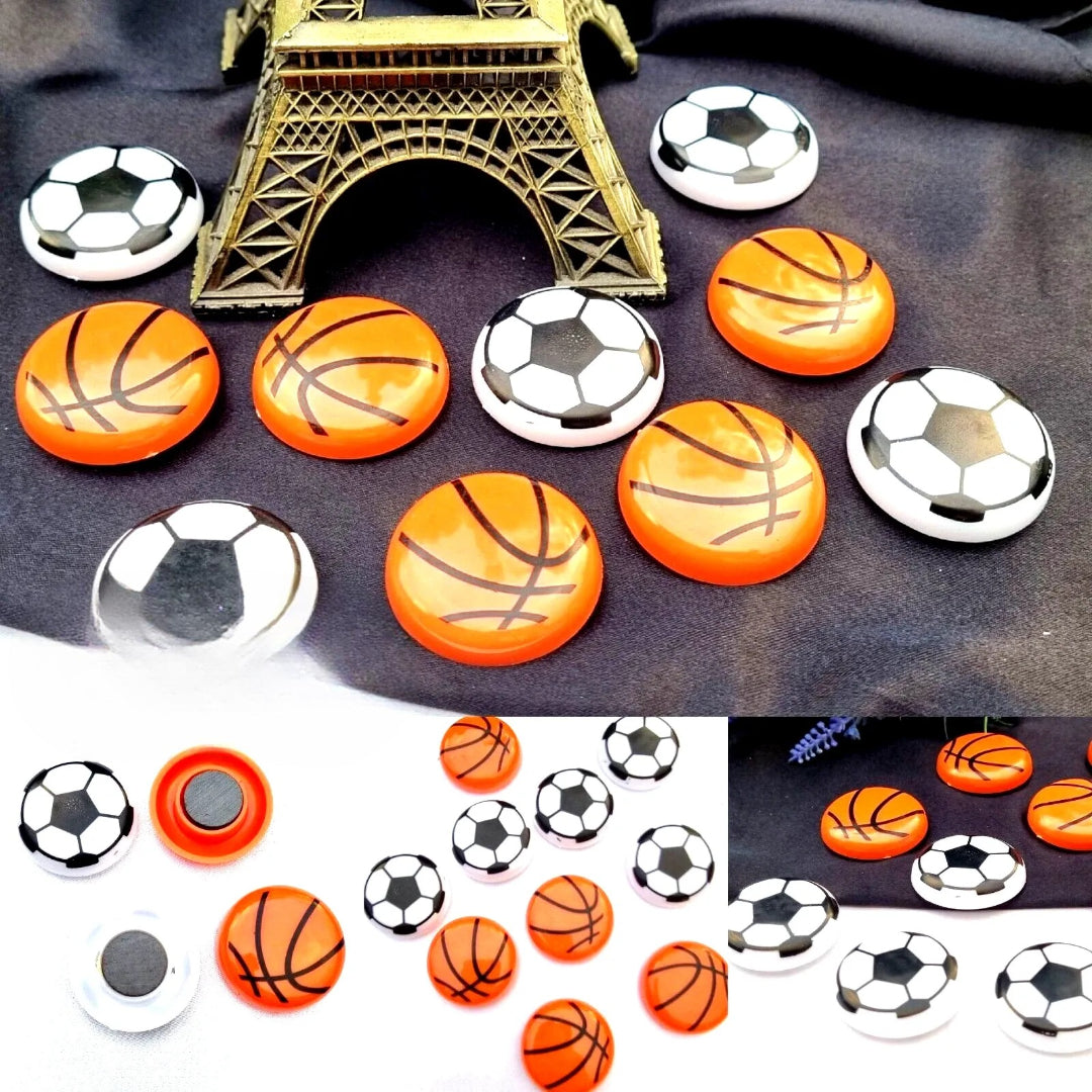 Basketball & Football Refrigerator Magnets Set of 10 Durable Sports-Themed Decorative