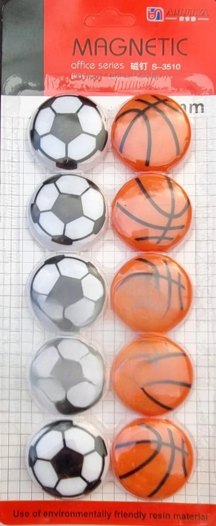 Basketball & Football Refrigerator Magnets Set of 10 Durable Sports-Themed Decorative