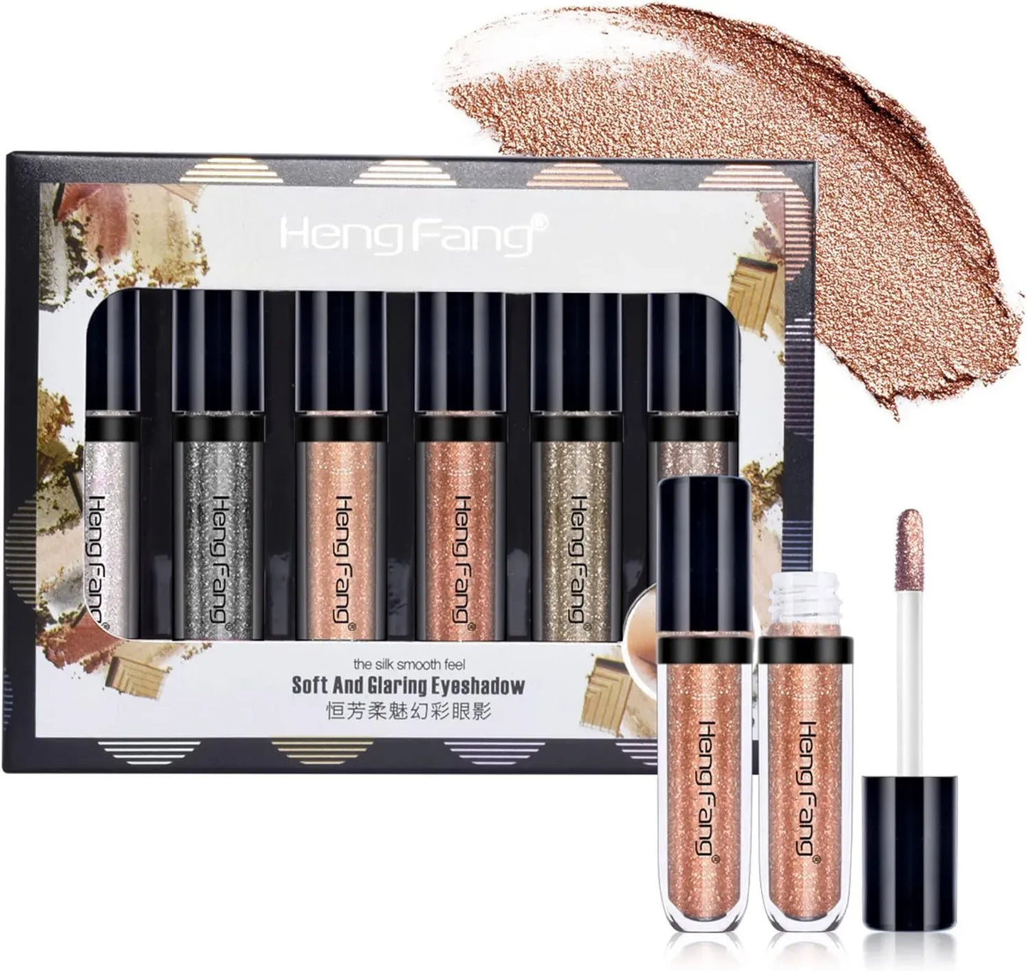 HENG FANG 6 Pcs Liquid Diamond Glitter Eyeshadows Set Waterproof, Long-Lasting,