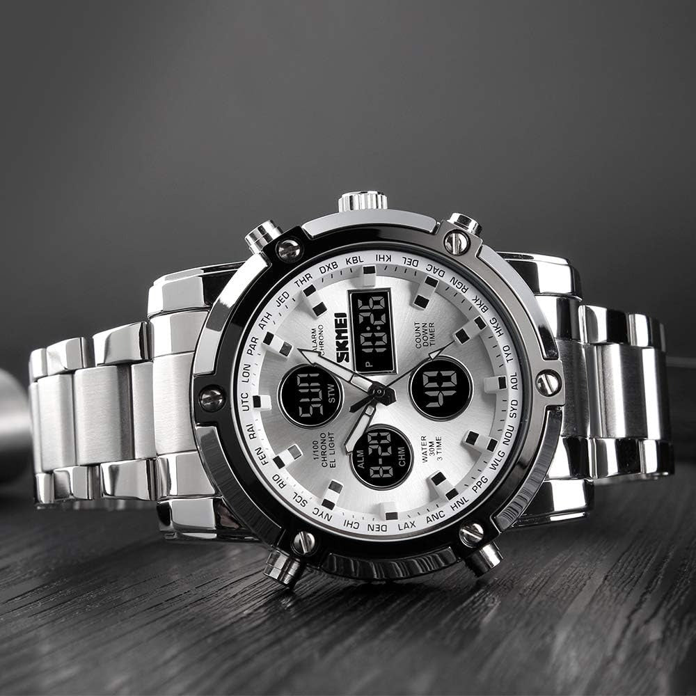 Skemie 1389 Men’s Digital Analog Watch Waterproof Digital Chronograph LED Multi-Time Business