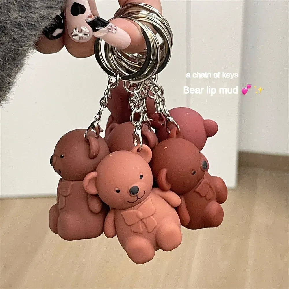 Teddy Bear Keychain Style Lip Gloss Cute & Portable, Multicolor Shades