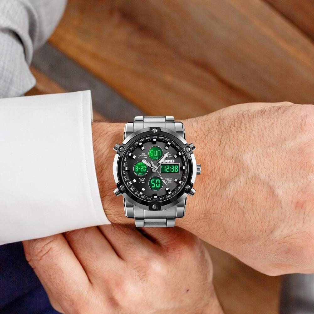 Skemie 1389 Men’s Digital Analog Watch Waterproof Digital Chronograph LED Multi-Time Business