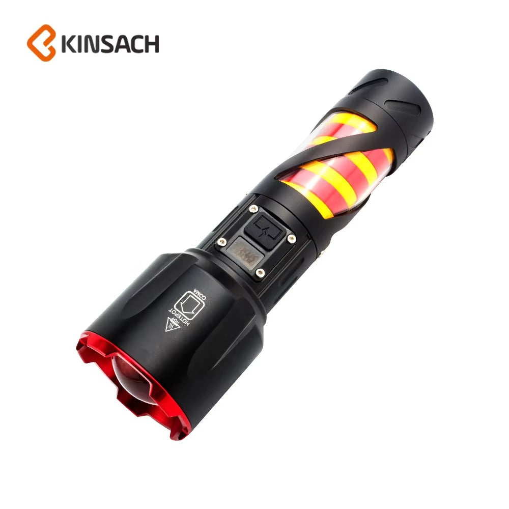 Long Range LED Rechargeable Flashlight 26650 Battery, Power Bank Function, Battery