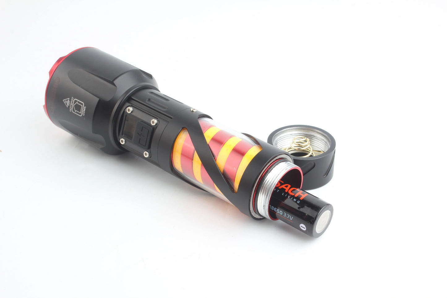 Long Range LED Rechargeable Flashlight 26650 Battery, Power Bank Function, Battery