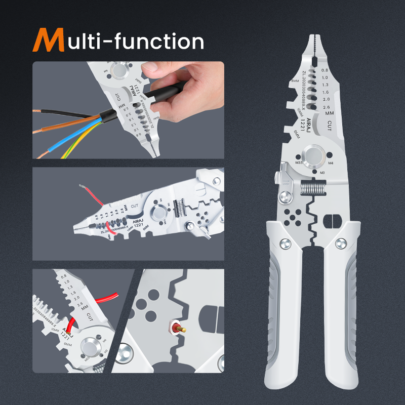 Multi-Function Wire Stripper and Cutter 10-in-1 Electrical Tool with Wire Cutting,