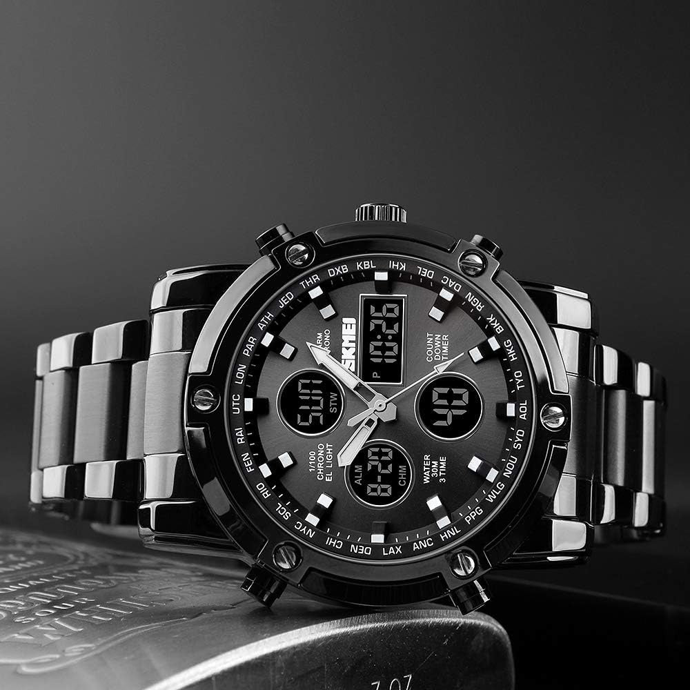 Skemie 1389 Men’s Digital Analog Watch Waterproof Digital Chronograph LED Multi-Time Business
