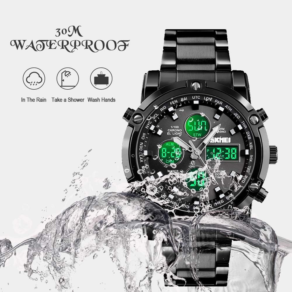 Skemie 1389 Men’s Digital Analog Watch Waterproof Digital Chronograph LED Multi-Time Business