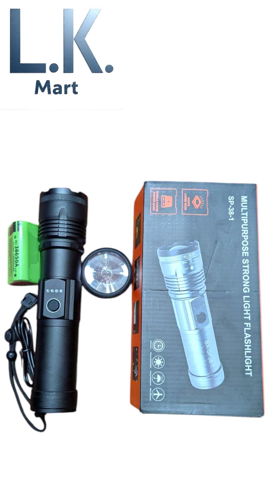 Tactical LED Flashlight Kit SP-38-1 Rechargeable High Power Torch with 3x18650
