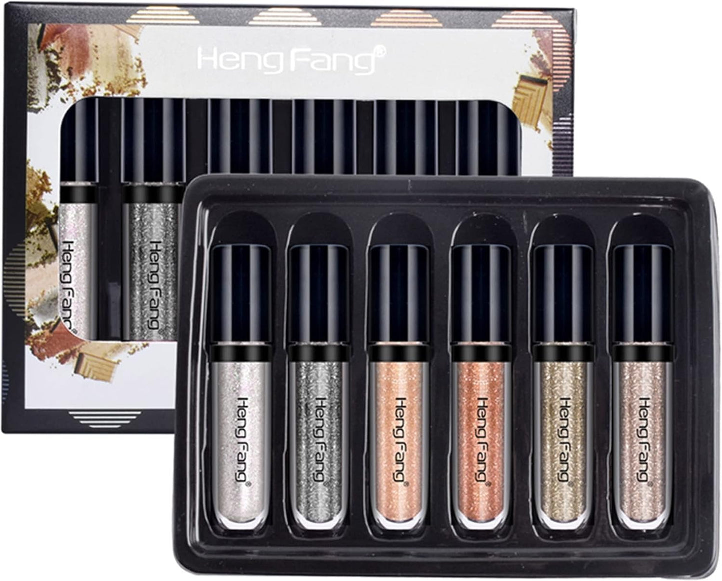 HENG FANG 6 Pcs Liquid Diamond Glitter Eyeshadows Set Waterproof, Long-Lasting,
