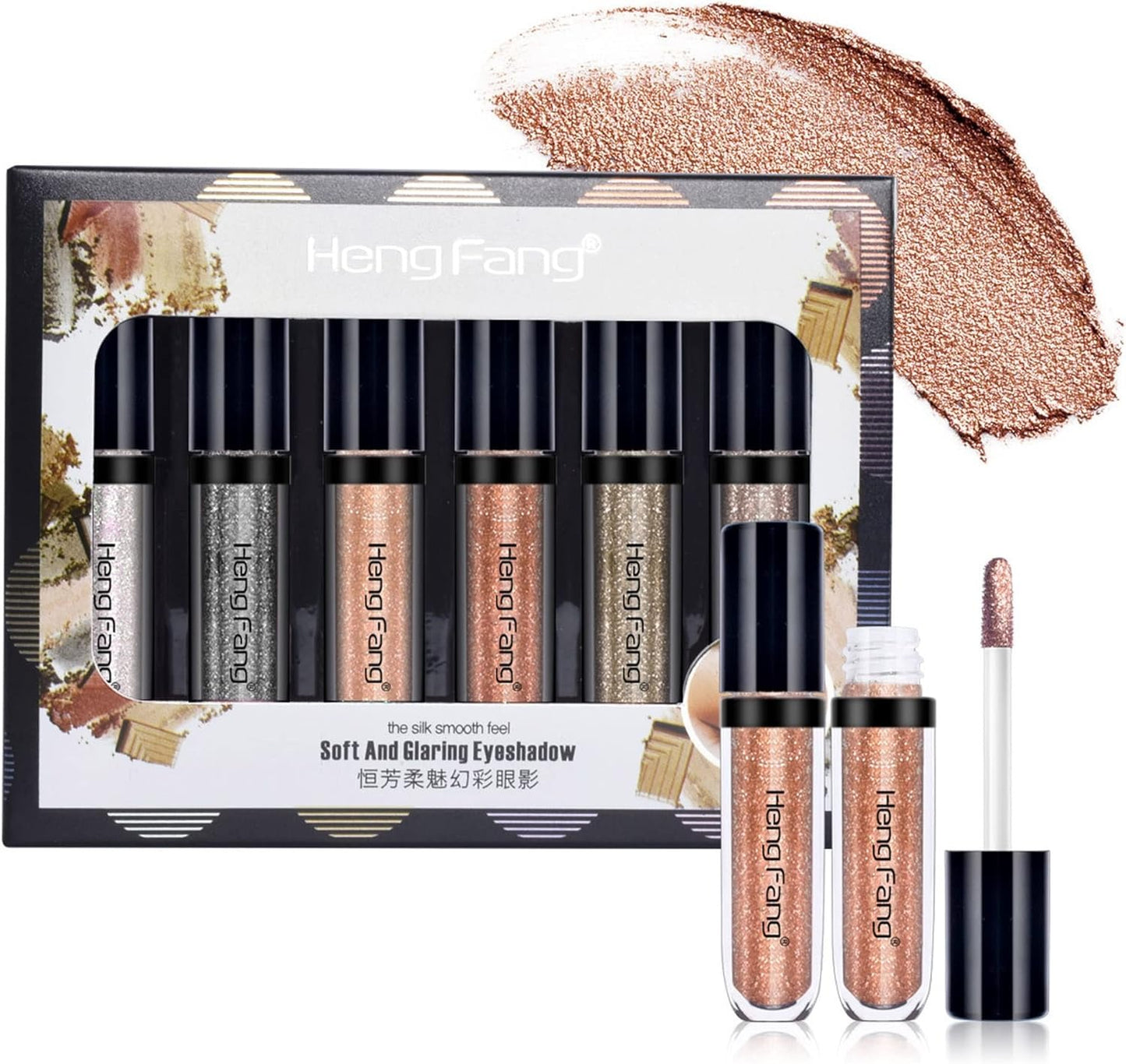 HENG FANG 6 Pcs Liquid Diamond Glitter Eyeshadows Set Waterproof, Long-Lasting,