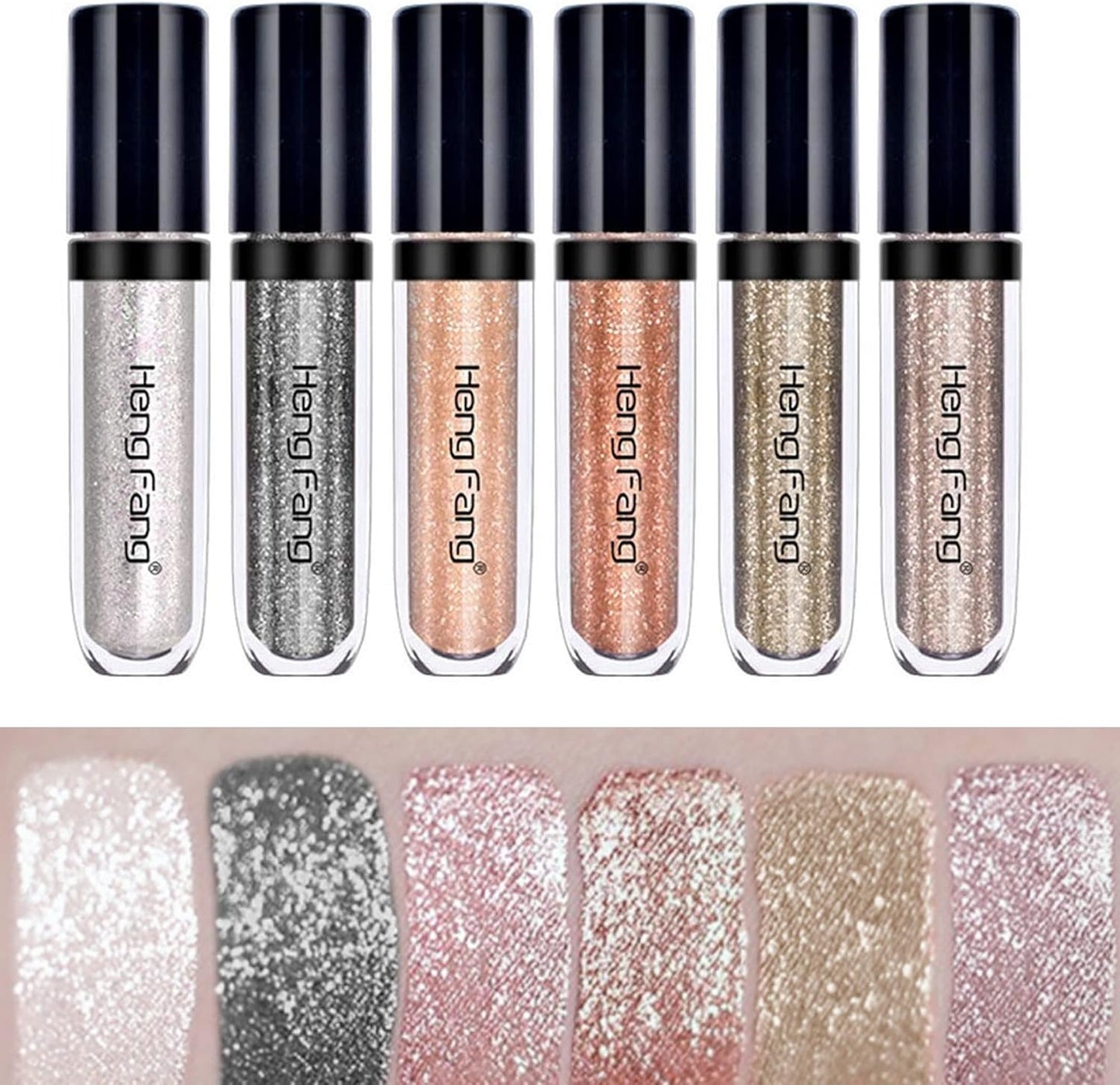 HENG FANG 6 Pcs Liquid Diamond Glitter Eyeshadows Set Waterproof, Long-Lasting,