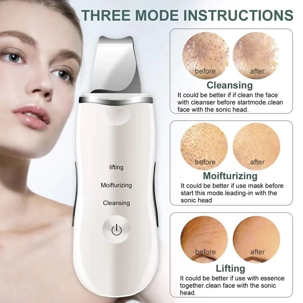 Rechargeable Ultrasonic Skin Scrubber Deep Cleansing Facial Spatula & Blackhead Remover