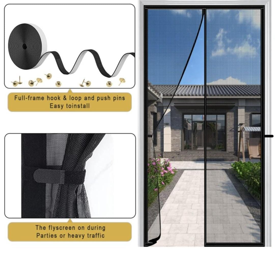 Hands-Free Retractable Magic Mesh Screen Door Magnetic Closure, Easy Install, Keeps - CheckNpays