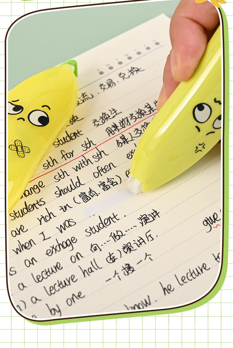 Banana Shaped Correction Tape Fun & Portable Eraser Tool for Paper,