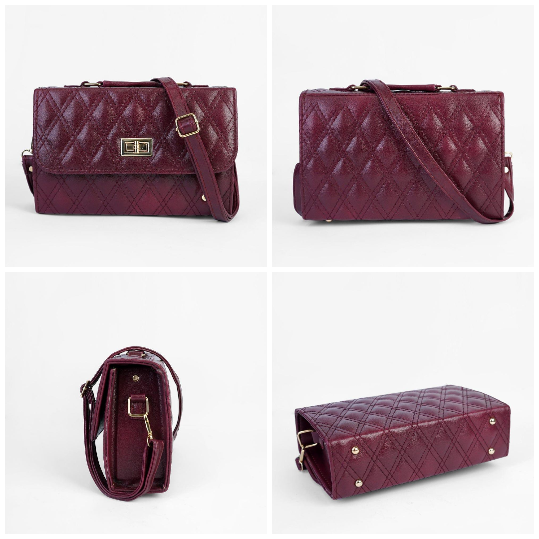 Women's PU Leather Embroidered Shoulder Bag (Maroon)