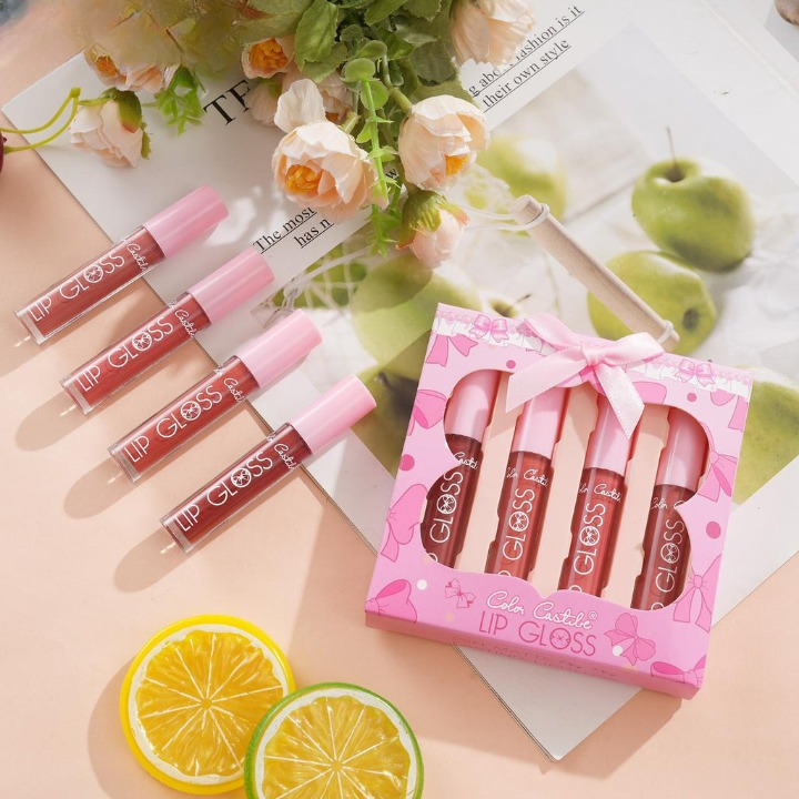 4-Piece Color Castle Bow Lip Gloss Set Cute Bow Design, Vibrant