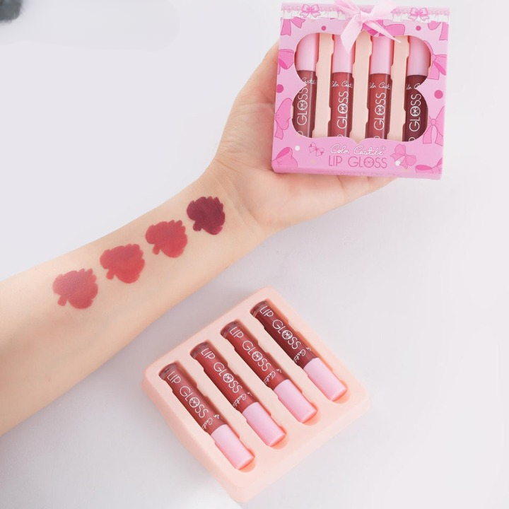 4-Piece Color Castle Bow Lip Gloss Set Cute Bow Design, Vibrant