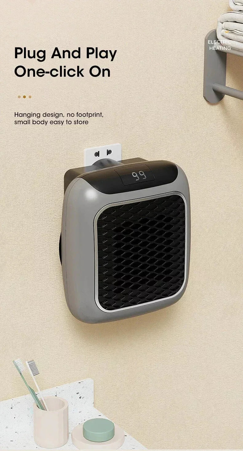 800W Space Heater Digital Electric Heater Wall Outlet Plug Small Fan Home